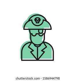 Black line Pirate captain icon isolated on white background.  Vector Illustration