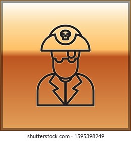 Black line Pirate captain icon isolated on gold background.  Vector Illustration