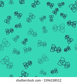 Black line Pirate captain icon isolated seamless pattern on green background.  Vector Illustration