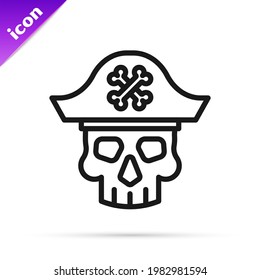Black line Pirate captain icon isolated on white background.  Vector
