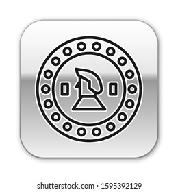 Black line Pirate coin icon isolated on white background. Silver square button. Vector Illustration