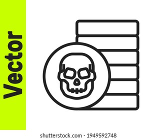 Black line Pirate coin icon isolated on white background.  Vector