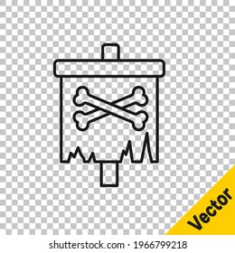 Black line Pirate flag icon isolated on transparent background.  Vector