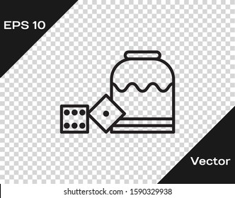 Black line Pirate game dice icon isolated on transparent background. Casino gambling.  Vector Illustration