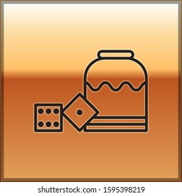 Black line Pirate game dice icon isolated on gold background. Casino gambling.  Vector Illustration