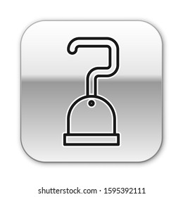 Black line Pirate hook icon isolated on white background. Silver square button. Vector Illustration