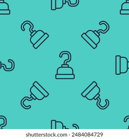 Black line Pirate hook icon isolated seamless pattern on green background. Happy Halloween party.  Vector