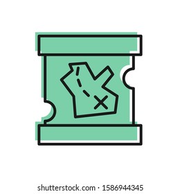 Black line Pirate treasure map icon isolated on white background.  Vector Illustration