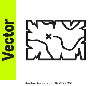 Black line Pirate treasure map icon isolated on white background.  Vector