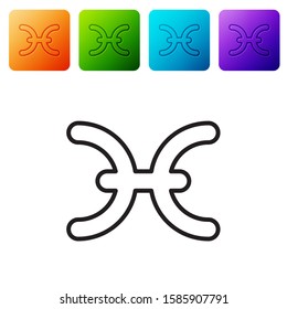 Black line Pisces zodiac sign icon isolated on white background. Astrological horoscope collection. Set icons in color square buttons. Vector Illustration