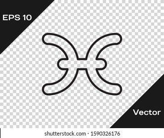 Black line Pisces zodiac sign icon isolated on transparent background. Astrological horoscope collection.  Vector Illustration