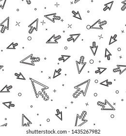 Black line Pixel arrow cursor icon isolated seamless pattern on white background.  Vector Illustration