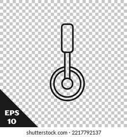 Black line Pizza knife icon isolated on transparent background. Pizza cutter sign. Steel kitchenware equipment.  Vector