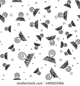 Black line Placeholder on map paper in perspective icon isolated seamless pattern on white background.  Vector Illustration