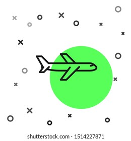 Black line Plane icon isolated on white background. Flying airplane icon. Airliner sign.  Vector Illustration