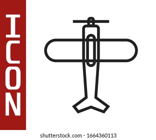 Black line Plane icon isolated on white background. Flying airplane icon. Airliner sign.  Vector Illustration