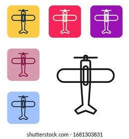 Schwarze Linie Plane Symbol einzeln auf weißem Hintergrund. Flugzeugsymbol. Airliner-Zeichen. Die Symbole werden in den Tasten für das Farbquadrat eingestellt. Vektorillustration-Illustration
