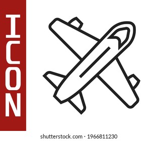 Black line Plane icon isolated on white background. Flying airplane icon. Airliner sign.  Vector