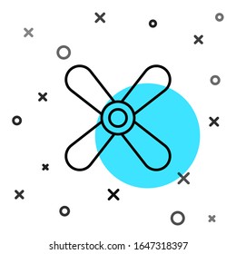 Black line Plane propeller icon isolated on white background. Vintage aircraft propeller. Random dynamic shapes. Vector Illustration