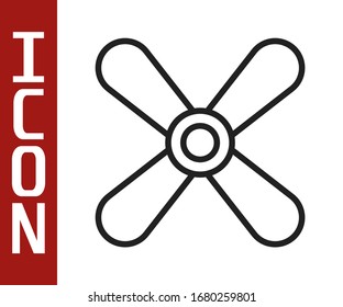 Black line Plane propeller icon isolated on white background. Vintage aircraft propeller.  Vector Illustration