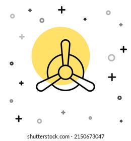Black line Plane propeller icon isolated on white background. Vintage aircraft propeller. Random dynamic shapes. Vector