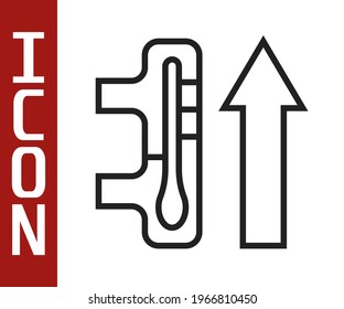 Black line Planet earth melting to global warming icon isolated on white background. Ecological problems and solutions - thermometer.  Vector