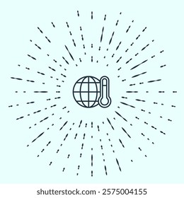 Black line Planet earth melting to global warming icon isolated on grey background. Ecological problems and solutions - thermometer. Abstract circle random dots. Vector
