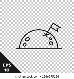 Black line Planet with flag icon isolated on transparent background.  Vector Illustration