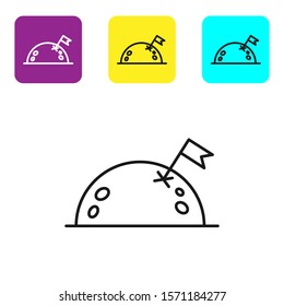 Black line Planet with flag icon isolated on white background. Set icons colorful square buttons. Vector Illustration