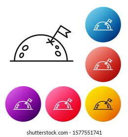 Black line Planet with flag icon isolated on white background. Set icons colorful circle buttons. Vector Illustration