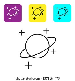 Black line Planet icon isolated on white background. Set icons colorful square buttons. Vector Illustration