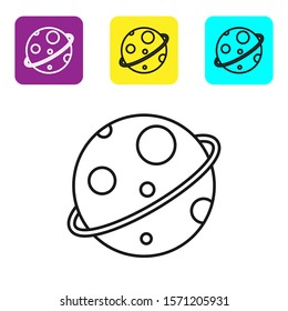 Black line Planet icon isolated on white background. Set icons colorful square buttons. Vector Illustration