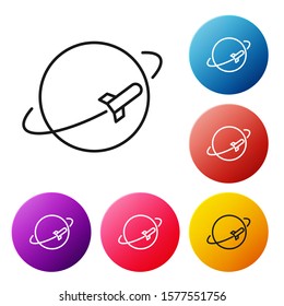 Black line Planet icon isolated on white background. Set icons colorful circle buttons. Vector Illustration
