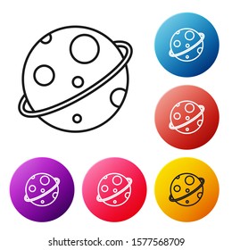 Black line Planet icon isolated on white background. Set icons colorful circle buttons. Vector Illustration