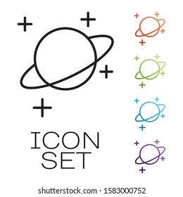Black line Planet icon isolated on white background. Set icons colorful. Vector Illustration