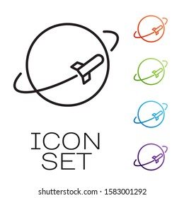 Black line Planet icon isolated on white background. Set icons colorful. Vector Illustration
