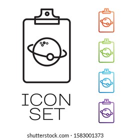 Black line Planet icon isolated on white background. Set icons colorful. Vector Illustration