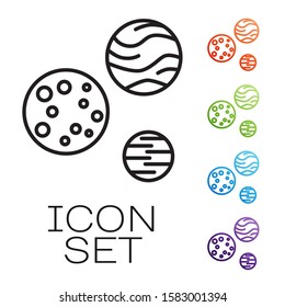 Black line Planet icon isolated on white background. Set icons colorful. Vector Illustration