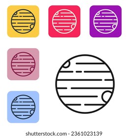 Black line Planet icon isolated on white background. Set icons in color square buttons. Vector