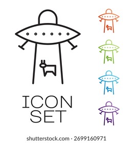 Línea negra Icono de planeta aislado sobre fondo blanco. Establecer iconos coloridos. Ilustración vectorial