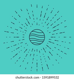 Black line Planet Jupiter icon isolated on green background. Abstract circle random dots. Vector Illustration
