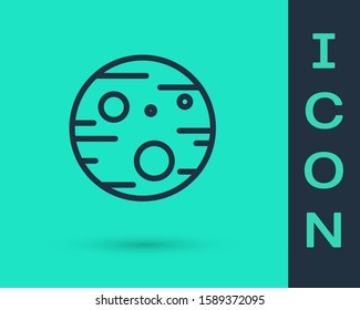 Black line Planet Mars icon isolated on green background.  Vector Illustration