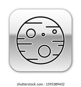 Black line Planet Mars icon isolated on white background. Silver square button. Vector Illustration
