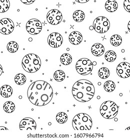 Black line Planet Mars icon isolated seamless pattern on white background.  Vector Illustration