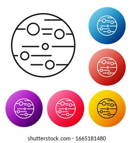 Black line Planet Mars icon isolated on white background. Set icons colorful circle buttons. Vector Illustration