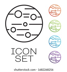 Black line Planet Mars icon isolated on white background. Set icons colorful. Vector Illustration