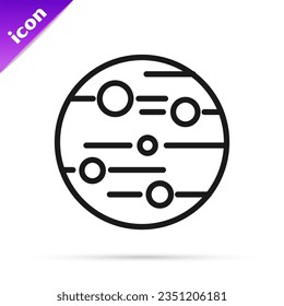 Black line Planet Mars icon isolated on white background.  Vector Illustration