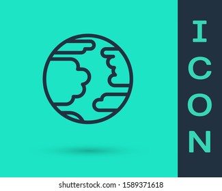 Black line Planet Mercury icon isolated on green background.  Vector Illustration
