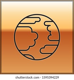 Black line Planet Mercury icon isolated on gold background.  Vector Illustration