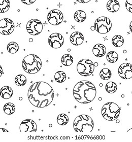 Black line Planet Mercury icon isolated seamless pattern on white background.  Vector Illustration